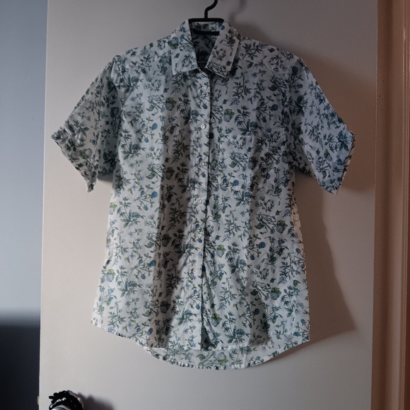 Pretty! TILLEY X LIBERTY ART FABRICS Blue + White Floral Cotton Shirt S - Picture 1 of 4